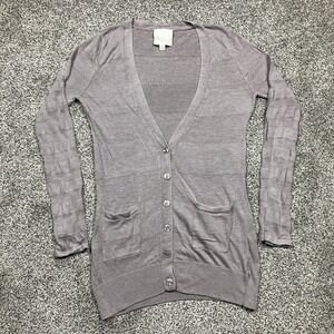 Olive & Oak Sweater Womens Medium Long Knit Cardigan Gray‎ Button Pockets